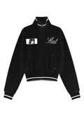 SHOPMOCHO Japanese Subculture Anime Geometric Embroidery Short Jacket Aesthetic Women's Stand Collar Zipper Contrasting Slim Casual Jacket