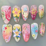 SHOPMOCHO 24Pcs Pink Almond False Nails Butterfly Ballet with French Design Wearable Fake Nails Simple Artificial Press on Nails Tips Art