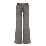 SHOPMOCHO Retro Lace-up Low Rise Pants Streetwear Patchwork Loose Casual  for Women Harajuku Straight Trousers Korean Fashion