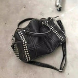 SHOPMOCHO 2026 New Fashion Retro Style Metal Rivet Tote Bag Women's Handbag Large Capacity Motorcycle Bag Detachable Shoulder Strap