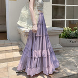 SHOPMOCHO White Tiered Ruffle Hem Skirt 2025 - High Waist Flowy A-Line Maxi Skirt, Summer Chiffon Layered Skirt with Pleats