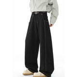 SHOPMOCHO Japanese Korean Casual Black Straight Leg Jeans Men'S Spring Autumn Jeans High Street Loose Pants Wide Leg Pants