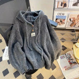 Shopmocho Korean Loose and Lazy Style Hooded Sweater for Women's Autumn and Winter 2025 New Soft and Thick Drawstring Knitted Sweatshirt