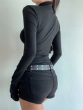 Shopmocho Turtleneck Top Y2k Clothes Black Gothic Cross Hollow Slimming Bottom T Shirt for Women Long Sleeve Sexy T-shirt Girls Tops
