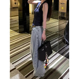 Shopmocho American Style High Waist Wide Leg Denim Jeans Retro Knife Edge Spring Autumn New Loose Fit Floor Length Pants