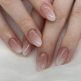 SHOPMOCHO 24Pcs Mid-length Almond Ballet False Nails Simple Cat Eye Design Press on Fake Nail Wearable Full Cover Nail Tips Manicure Tools