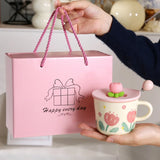 Shopmocho Creative Coffee Mug with Tulip Flower Design Ceramic Cup for Women Aesthetic Ins Style Breakfast Cup