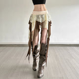 SHOPMOCHO Hotsweet Girl Lace Fringe Skirt Y2k Aesthetic Cyber Grunge Irregular Mini Skirt Women 90s Vintage Fairy Coquette Short Skirt