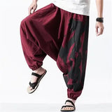 SHOPMOCHO Hip Hop Style Loose Fit Low Waist Cotton Linen Special Cropped Pants Japanese Style Baggy Pants For Men