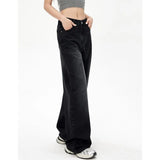 SHOPMOCHO Lady Retro Black Gray High Waist Jeans Pants Women Fashion Straight Leg Denim Trousers Girls Loose Fit Thin Casual Pants