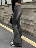 Shopmocho Women Flare Stretch Moustache Jeans Fashion Skinny Bell Bottom High Waist Gray Denim Pants Lady Classic Y2K Punk Long Trousers