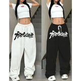 SHOPMOCHO Letter Print Hip-hio Trendy Pants for Women Europeans American Style Sweatpants Spring Drawstring Design Winter Casual Trousers