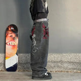SHOPMOCHO Woman Jeans Cargo Pants Women Clothing Y2k Baggy Harajuku Retro Hip Hop Embroidery Trousers Streetwear Ladies for Women