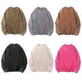 SHOPMOCHO Distressed Long Sleeve Cotton T-Shirt For Men And Women Vintage American Style Crew Neck Autumn New Arrival Plus Size Loose Fit