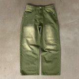 SHOPMOCHO Y2K Street Matcha Denim Jeans Pocket Green 6 Ball Embroidery Denim Pants London High Street Trend Streetwear Unisex Baggy Jeans