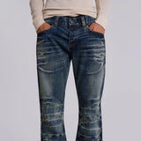 SHOPMOCHOY2K Mid Blue Flared Jeans Vintage Washed Men Women Bootcut Jeans Gothic High Street Unisex Streetwear Retro Baggy wide leg Pants