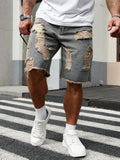 SHOPMOCHO Summer New Men's Fashion Stretch Denim Shorts Retro High Street Style Old Slim Fit Short Jeans Splicing Design Cotton Brand