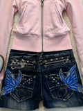 SHOPMOCHO American Fashion High Street Large Size Butterfly Embroidered Women Jeans Y2K Millennium Harajuku Slim Flared Jeans