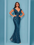 Shopmocho Elegant Blue Evening Dress For Women Long 2025 Luxury Mermaid Formal Sequins Prom Wedding Party Cocktail Dresses