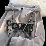 Shopmocho Slimming Effect Oversize Hoodie Women's Loose Fit Printed Bubble Jacket Student Open Cardigan Outerwear Polyester Fiber