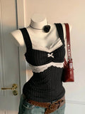 SHOPMOCHO Y2K summer fashion new patchwork lace bow decoration pure desire vest, versatile top for wearing outside