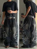SHOPMOCHO Y2K vintage black thorn Printing baggy jeans harajuku trend brand men women street hip hop fashion casual couple Wide-leg pants