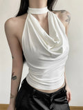 SHOPMOCHO Solid Color Simple Casual All-match Cool Confident Sexy Beautiful High Street Summer Travel Women's Thin Halter Vest