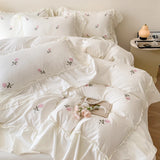SHOPMOCHO 3pcs Rose Embroidered Duvet Cover Set (1*Duvet Cover + 2*Pillowcase, Without Core), Princess Style Lace Bedding Set