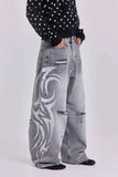 SHOPMOCHO Loose Jeans Women Graffiti Print Baggy Wide Leg Straight Leg Ripped Floor Pants Harajuku Y2k Gothic Unisex Work Denim Pants