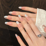 Shopmocho 10pcs Simple Handmade Fake Nail Tip Gradient Pink Design False Nail Art Reusable French Cat's Eye Mid-length Oval Press on Nails