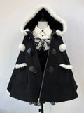 SHOPMOCHO Black Cape Coat Women Winter Loose Hooded Zipper Overcoat Fashion Elegant Casual Gothic Christmas Shawl Clothes