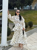 SHOPMOCHO Casual Polka Dot Maxi Dress Women Chic Stand Collar Puff Sleeves See Through Ruffle Vestidos 2026 Female Vacation Party Dresses