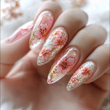 Shopmocho 24pcs/set Medium long fake nails Swan fish flowers for summer season gradient almond square ballet tips press on false nails