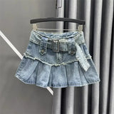 SHOPMOCHO Hip-hop New Fashion Neck Halter Mini Skirt Two-piece Set American Retro High Street Trend Y2K Pleated Skirt Harajuku Women Suit