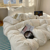 SHOPMOCHO Cotton Bedding Set 4pcs with Solid Bed Sheet Duvet Cover Pillowcases Single Couple Bedsheet King Queen Double Twin Size