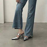 Shopmocho NEW Summer Pointed Belt Buckle Thin Heel Belt Buckle Single Shoes Women's Baotou Silver Back Empty High-heeled Sandals
