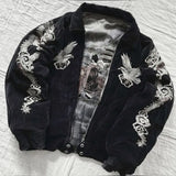 SHOPMOCHO Hip Hop Japan Harajuku Style Jacket Gothic Dragon Pattern Bomber Jackets High Quality Embroidered Y2k Zipper Fleece Lined Coat