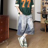 SHOPMOCHO 2025 New Men's Retro Bear 3D Printed Denim Shorts Hip Hop Fashion Straight Wide-leg Jorts High Street Y2K Baggy Bermuda Jeans