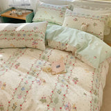 SHOPMOCHO Green Floral Bedding Set Ins Fashion Twin Full Queen Size Duvet Cover No Filler Flat Sheet Pillowcase Girl Home Totel Bed Linens