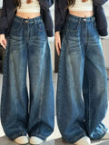 SHOPMOCHO Blue High Street Wide Leg Jeans Women's Loose Slimming Drapey Straight Floor-Length Pants Spring Summer New Ladies Denim