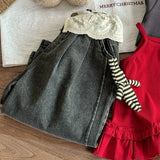 SHOPMOCHO UNITIM 2-8Yrs Kids Girls Jeans Loose Lace Patchwork Children Girls Straight Pants Casual Trendy Infant Babys Girls Denim Pants