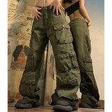 SHOPMOCHO American Vintage Hiphop Cargo Pants Women Multi Pocket Loose Lazy Wide Leg Trousers Straight Casual Street Gothic Harajuku Pants