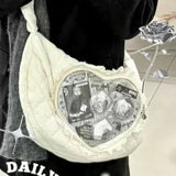 SHOPMOCHO Pink Cute Womens Shoulder Bag Pleated Love Heart Lolita Jk Ita Bag Drawstring Ballet Style Sweet Fashion Female Handbag