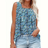 Shopmocho Plus Size Women's Bohemian Vest, Flower Print Sleeveless Square Neck Camisole, Suitable for Date Women's Summer Top