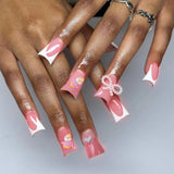 Shopmocho 24pcs Duckbill Shaped Fake Nails Gold Butterfly Rhinestone Design False Nail Tips Wearable Full Cover French Press on Nails