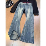 SHOPMOCHO Vintage Men's Jeans Man Pants High Street Washed Denim Blue Jeans Straight Leg Slight Flare Casual Trousers