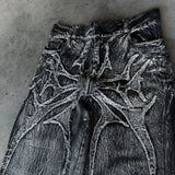 SHOPMOCHO Y2K Baggy jeans Gothic Oversized embroidered spider patchwork wide leg pants American hip hop street style men women floor pants