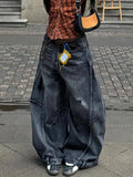 Shopmocho American Street Hip Hop Black Wash Machete Jeans Women Y2K Retro Old Ripped Loose Spice Girls Harajuku Casual Wide Leg Jeans