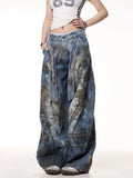 SHOPMOCHO American Heavy Industry Denim Pants Y2K Retro Messy Needle Ribbon Embroidery Wash Loose Casual High Waist Wide Leg Jeans