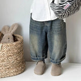 SHOPMOCHO Kids Wide Leg Pants New 2025 Spring Autumn Fashion Korean Casual Baggy Simple Style Jeans